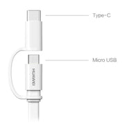 Huawei 2-in-1 Data Cable - USB-A to Micro USB & Type-C - 1.5m - White