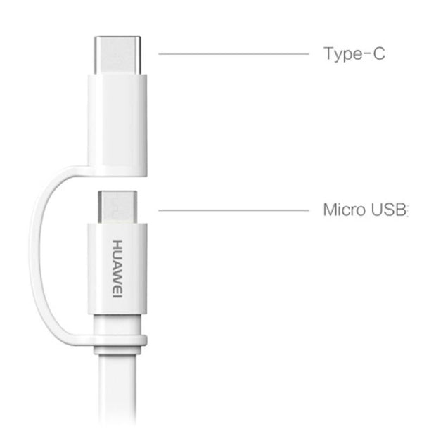 Huawei 2-in-1 Data Cable - USB-A to Micro USB & Type-C - 1.5m - White